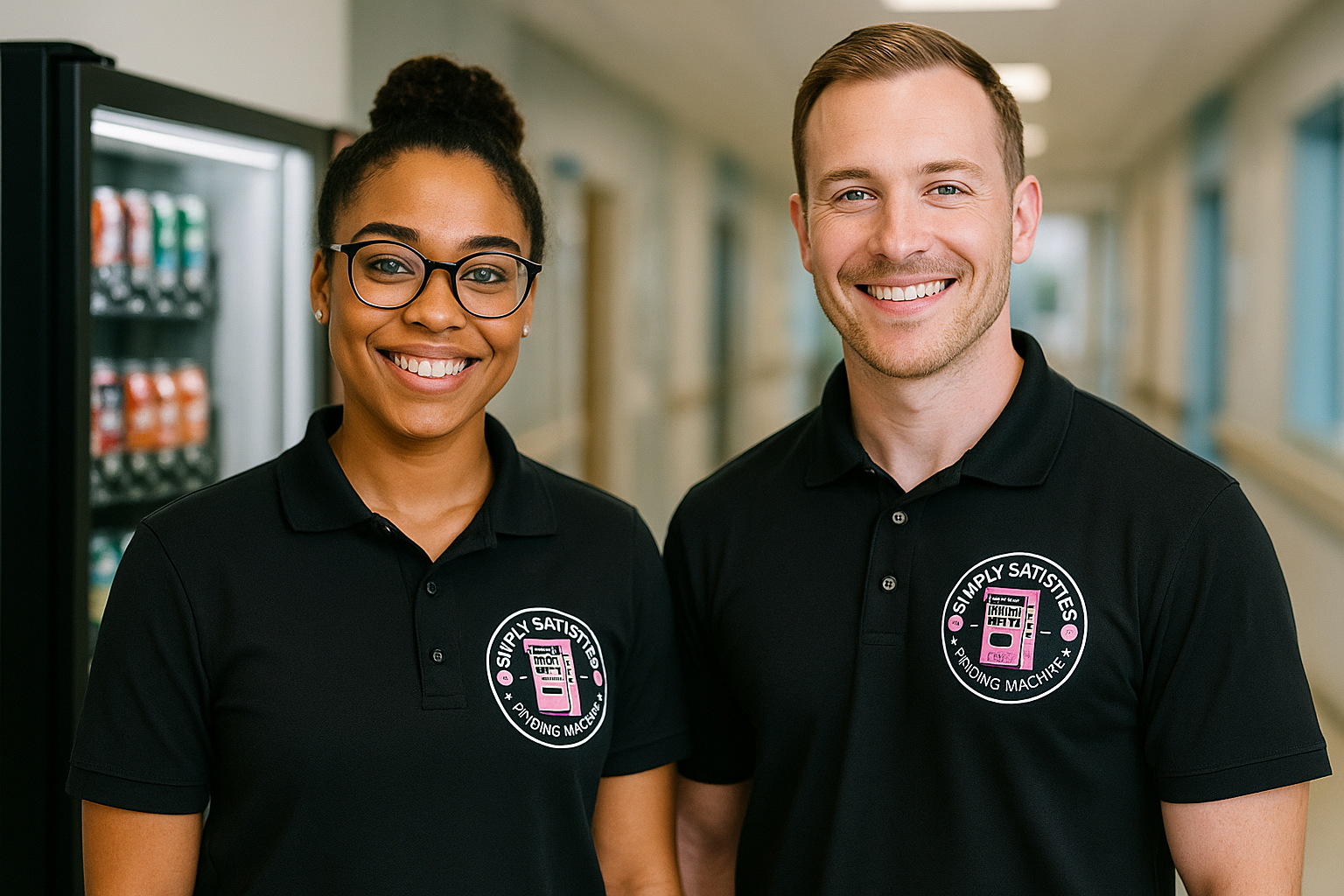 Simply Satisfies Vending team members in branded uniforms